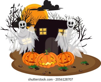 Ghost with Jack-o'-lantern for Halloween illustration