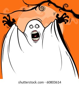 Ghost jumping up in Halloween night.