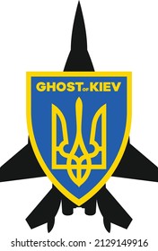 Ghost Of Kiev (Kyiv's Ghost) - Urban Legend Ukranian Pilot. Fictional Symbol With Mig-29 Aircraft In The Background