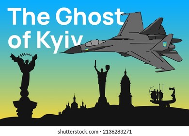 Ghost of Kyiv Banner. Russian-Ukrainian War. Vector illustration