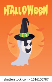 ghost with label of halloween