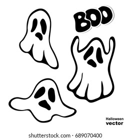 Ghost. Lettering Boo. A set of ghosts. Halloween element design. 