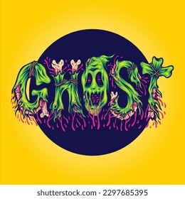 Ghost lettering word with disgusting slime monster letter illustration vector for your work logo, merchandise t-shirt, stickers and label designs, poster, greeting cards advertising business company