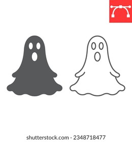 Ghost line and glyph icon, halloween and holiday, horror vector icon, boo vector graphics, editable stroke outline sign, eps 10.
