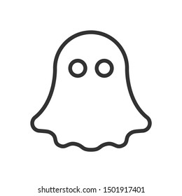 Ghost line icon. Spiritual flying character. Black outline Halloween symbol. Editable stroke. Suitable as logo. Vector illustration isolated on white background.