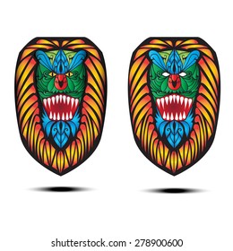 Ghost lion color tattoo in damask style , vector isolate object on white background