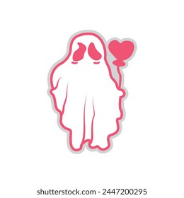 Ghost logo, icon. Ghost holding a love balloon isolated on color background. Vector illustration 