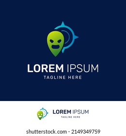 Logotipo de fantasma como ubicación y destino o brújula en colores de gradiente fresco
