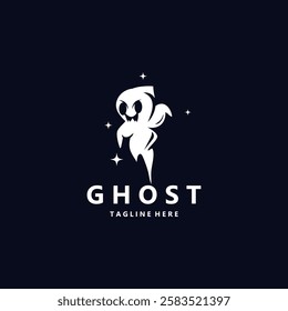 Ghost Logo, Simple Halloween Devil Design Illustration Template Black Background