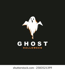 Ghost Logo, Simple Halloween Devil Design Illustration Template Black Background