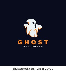 Ghost Logo, Simple Halloween Devil Design Illustration Template Black Background