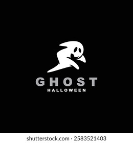 Ghost Logo, Simple Halloween Devil Design Illustration Template Black Background