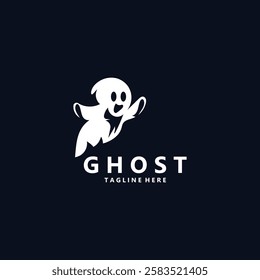 Ghost Logo, Simple Halloween Devil Design Illustration Template Black Background