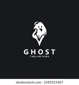 Ghost Logo, Simple Halloween Devil Design Illustration Template Black Background