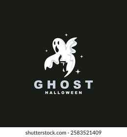 Ghost Logo, Simple Halloween Devil Design Illustration Template Black Background