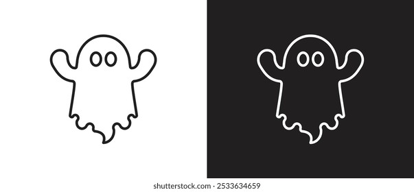 Ghost logo, symbol. Icon of cute ghost characters with outlined style, Halloween ghost icon, October party scary clipart, Ghost vector illustration in black and white background. Editable stroke