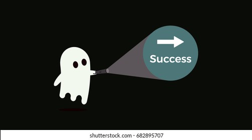 Ghost looking for success keeps going even though he doesn´t know when he will reach it. His flashlight guides him and he gets closer and closer to success. Vector concept design