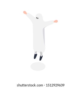 Ghost. Man in costume. Isometric icon. Halloween concept. Vector illustration.