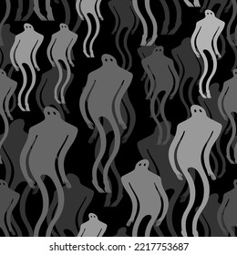 Ghost Man Pattern Seamless. Human Phantom Background. Spook Kids Fabric Ornament