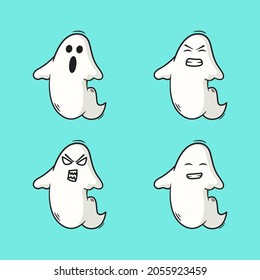 A ghost mascot set with multiple expressions.