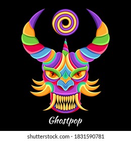 ghost mask character illustration with colorful drawing or wpap style. for printing t-shirts, poster and mechandise. vector popart eps10