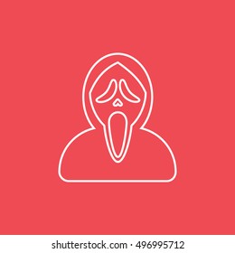 Ghost Mask Line Icon On Red Background