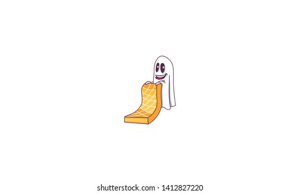 ghost with a mattress. ghost character with a yellow mattress. - vector