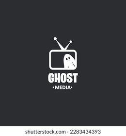 ghost media logo design, television combine with ghost logo concept