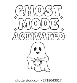 Ghost mode activated cute ghost holding power button illustration Vector, illustration