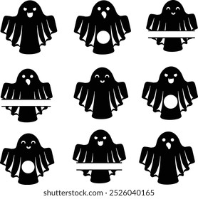 Ghost Monogram Frames. Ghost Silhouette. Ghost Vector Illustration.