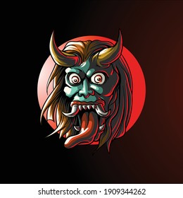 ghost monster face in circle isolated on dark