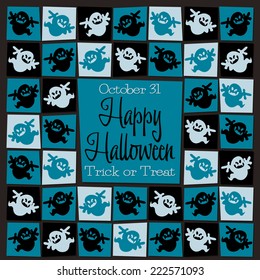 Ghost mosaic retro Halloween card in vector format.