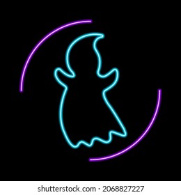 Ghost neon sign, modern glowing banner design, colorful modern design trends on black background. Vector illustration.