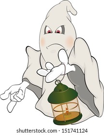 Ghost and old green lamp  cartoon 
