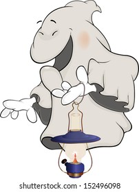 Ghost and old  lamp cartoon 
