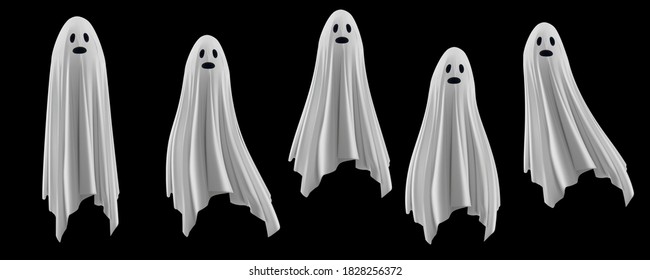 Ghost on a black background. An evil spirit with a covered sheet. Scary face Vector EPS 10 