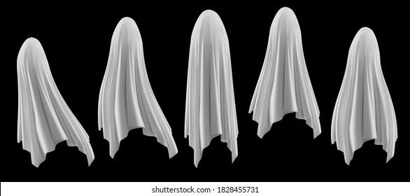 Ghost on a black background. An evil spirit with a covered sheet. Vector EPS 10