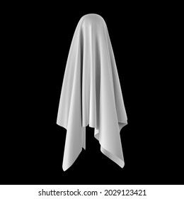 Ghost on a black background. An evil spirit with a covered sheet. Vector EPS 10 