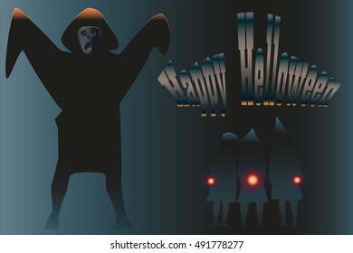 a ghost on a dark background with human silhouettes