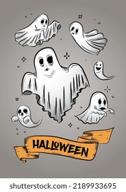 Ghost on grey background vector illustration for Halloween