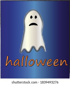 Ghost on the inscription halloween on blue background