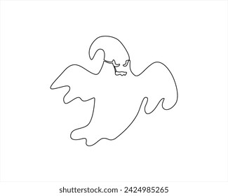 Ghost one-line art. Continuous line drawing of Halloween theme autumn mood horrible restless soul fears Halloween costume spell Ghost one line illustration. Single-line deco for Halloween party