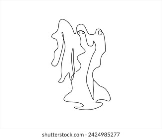 Ghost one-line art. Continuous line drawing of Halloween theme autumn mood horrible restless soul fears Halloween costume spell Ghost one line illustration. Single-line deco for Halloween party