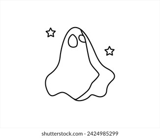Ghost one-line art. Continuous line drawing of Halloween theme autumn mood horrible restless soul fears Halloween costume spell Ghost one line illustration. Single-line deco for Halloween party