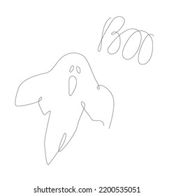 Ghost Outline Line Art Vector. Ghost One Line Illustration. Single Line  Deco For Halloween Party. 