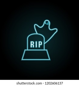 ghost over the tombstone icon in neon style. Simple outline vector of halloween set for UI and UX, website or mobile application