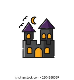 Ghost Palace Castle Lineal Icon - Halloween Elements Icon Vector Illustration.