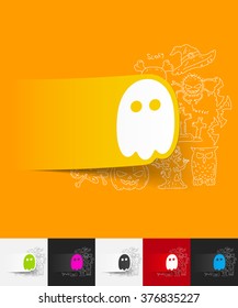 ghost paper sticker with hand drawn elements