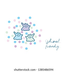 Ghost party fun cute card pale colors green blue and violet