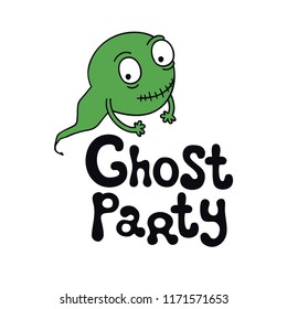 Ghost party. Halloween theme. Handdrawn lettering phrase. Design element for Halloween. Vector handwritten calligraphy quote